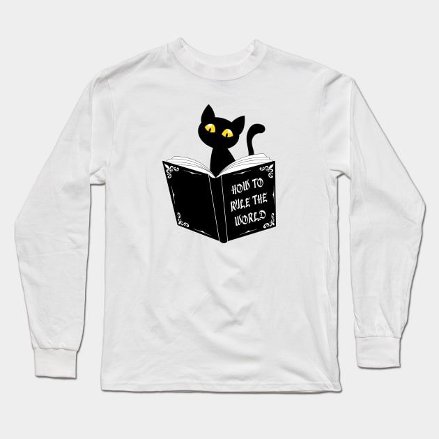 Cat Reading "How to Rule the World" Long Sleeve T-Shirt by themadesigns